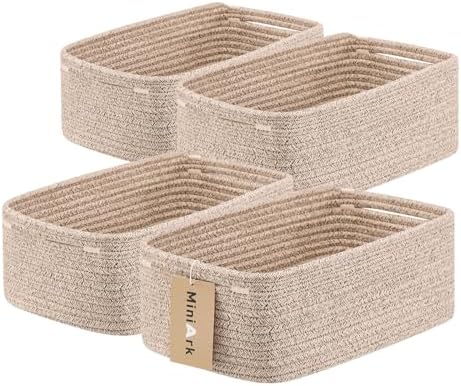 MiniArk Small Storage Baskets for Organizing | Closet Organizer Bins | Shelf Toy Basket | Woven Rope Baskets | Cube Decorative Box | Shallow Basket | 13x8.5x5.1” | 4 Packs Mixed Brown by MiniArkStorageBasketsHome