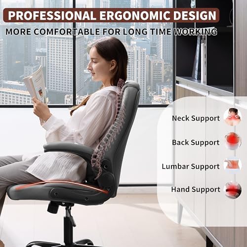PU Leather Office Chair Swivel Lumbar Support for Short People Grey - Image 3