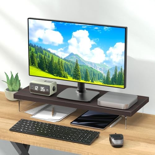 Monitor Stand Riser, 25x10 in Wood & Acrylic Computer Desk Organizer Shelf - Image 2