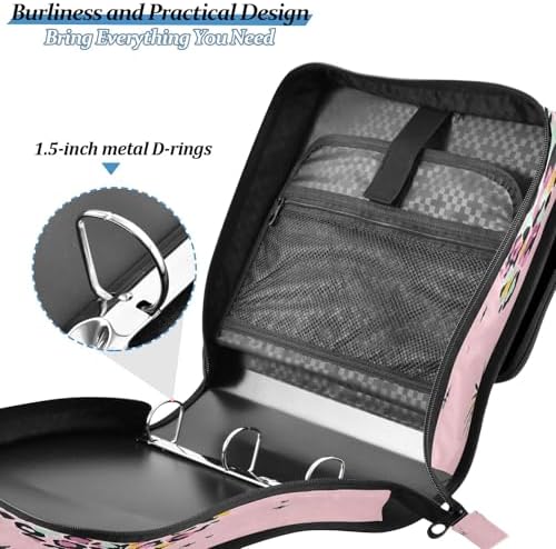 3-Ring Zipper Binder with Shoulder Strap Zip-Up Expanding File Folder Organizer Storage Fireproof Accordion Trapper Keeper Home School Office Three Butterfly (Pink Butterfly) - Image 5
