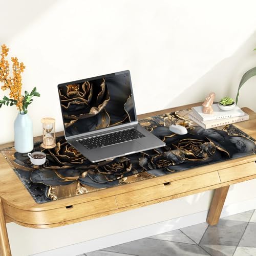 Desk Mat Pad, Gaming Mouse Pad Wrist Support Set, 4 in1 Non-Slip XXL Large Mousepad + Ergonomic Keyboard Wrist Rest+Mouse Wrist Rest+Coaster for Home Office PC Computer I Black Gold Floral - Image 7