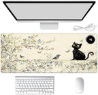 Heated Mouse Pad Hand Warmer, Warm Desk Pad Mousepad Desk Mat with 3 Levels Heating and Auto Shut Down 31.5 x 13 inch PU Leather Warmer Keyboard Mat for Gaming Laptop Office Home, Cute Black Cat by Unknown