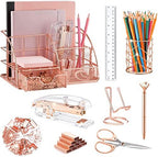 KAAKOW Rose Gold Desk Organizers and Accessories Office Supplies Set Stapler, Pen Holder, Phone Holder, Scissors, Pen, Ruler, 30 Paper Clips, 22 Binder Clip, 20 Tacks and 1000pcs Staples by KAAKOW