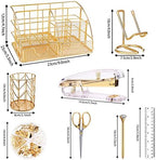 KAAKOW Gold Desk Organizers and Accessories Office Supplies Set Stapler, Pen Holder, Phone Holder, Scissors, Pen, Ruler, 30 Paper Clips, 22 Binder Clip, 20 Tacks and 1000pcs Staples (Gold) - Image 2