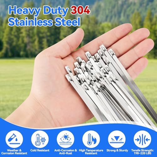 Stainless Steel Cable Tie Gun Metal Zip Cutter Heavy Duty Outdoor, 250PCS 304 Metal Zip Ties Adjustable Fastening Cutting Tie Tool Sets for Vehicles Exhaust Wrap Wire Fence Chicken Coop - Image 7