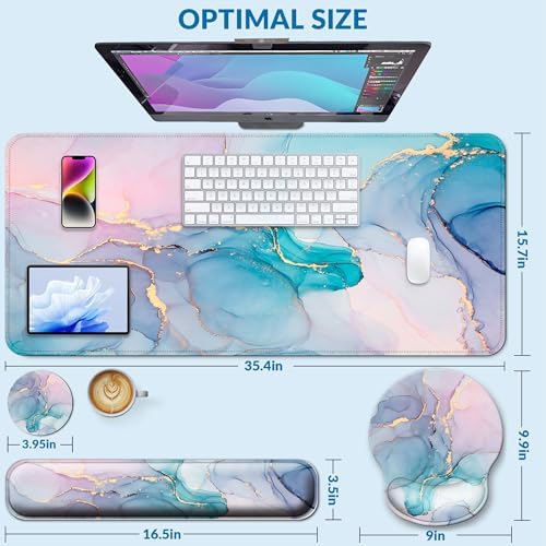 Desk Mat Set Keyboard and Mouse Pad with Wrist Rest Support - Image 3