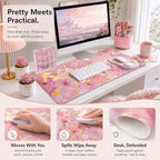 Pink Desk Decor Set of 7, PU Leather Desk Mat Set, Office Decor for Women - Image 3