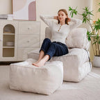 HIGOGOGO Square Stuffed Pouf Ottoman, Corduroy Poufs with Foam Chunk Filling, Furry and Fluffy Pouf Foot Stool Storage Ottoman, 25.6 X 25.6 Floor Poufs Foot Rest for Living Room, Beige - Image 4