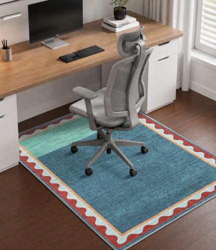 chakme Office Chair Mat for Hardwood Floor, 48"x36" (Blue Scalloped Border) by CHAKME