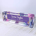 Artblox Office Desk Name Plate Personalized | Custom Name Plates for Desks | Purple Leaf Design On Clear Acrylic Glass | Office Desk Decor - (8" x 2.5") - Image 5