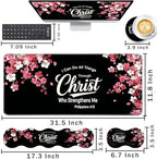 Keyboard Wrist Rest and Mouse Pad with Wrist Support Set Ergonomic Coaster,Memory Foam,Easy Typing Pain Relief,Large XL Desk Mat 31.5"x 11.8",Floral Christian Quote - Image 2