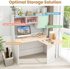 GIANTEX L Shaped Desk with Hutch, White Corner Desk with Storage Shelf & Cabinet, Laptop PC Table Gaming Computer Table Workstation, Modern Executive Study Writing Desk for Home Office, Bedroom - Image 4