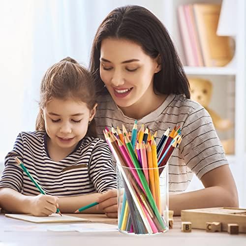 Mototo 8 Pieces Clear Acrylic Pen Holder Round Acrylic Pencil Cup Clear Makeup Bush Holder Acrylic Desktop Stationery Organizer for Office School Home Desk Accessories (8 Pack, Round) - Image 5