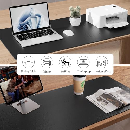 Aothia Faux Leather Desk Mat - Non-Slip PU Leather Desk Blotter, Waterproof Writing Surface, Large Desk Pad for Office & Home (Black, 55" x 17") - Image 6
