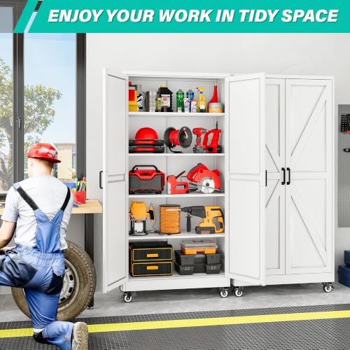 Wide & Deep Metal Storage Cabinet with Wheels,72 inch Tall Rolling Garage Storage Cabinet,Metal Cabinets with Wheels and Shelves, Deep Heavy Duty Tool Cabinet for Garage,Home,Office,Shop (White) - Image 5