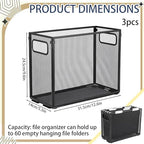 Zhengmy 3 Pcs Hanging File Organizer Letter Size File Holder Metal Mesh Filing Box Desktop Folder Letter Storage Cabinets Magazine Holder with Handles for Home Office School Document (Black) - Image 2