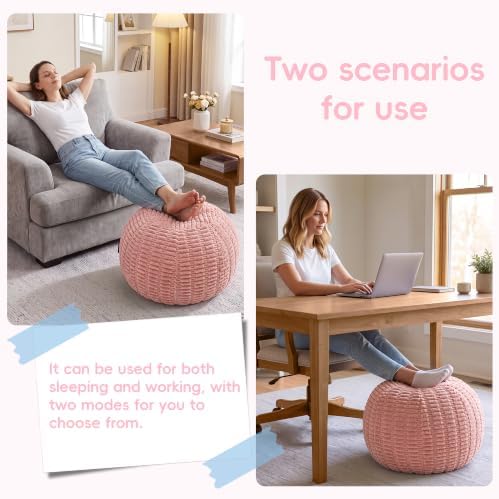 Hobestluk Stuffed Pouf Ottoman Footrest,Round Footstool,Handle,Large,Pink - Image 3