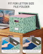 Oterri 2 Pack File Storage Organizer, Document Organizer, Portable File Box with Lid, Fit for Letter/Legal File Folder Storage,Leaf Green-Box only - Image 3