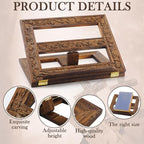 DoubleFill Adjustable Wooden Bible Stand Carved Bible Holder Missal Stand Book Display for Reading Folding Religious Prayer Wooden Holy Book Holder 12.99 x 10.04 Inches(Dark Brown) - Image 3