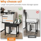YAOHUOO 22"x15" Large Printer Stand with Drawer, 2-Tier Rolling Table Cart - Image 3