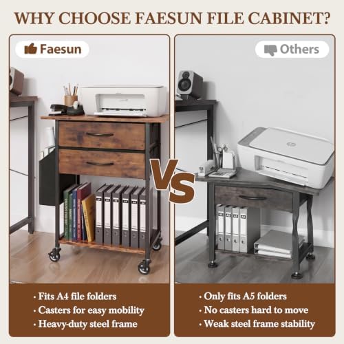 Faesun Printer Stand with Storage, 22In Printer Table with 2 Fabric Drawers - Image 3