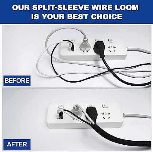 Split-Sleeve Wire Loom for High-Temperature Automotive Harness and Home Cable Management, 25ft - 1.25 inch Braided Cable Management Sleeve Cord Protector, Self-Wrapping Split Wire Loom - Image 6