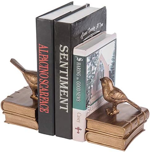 MyGift Gold Bird Bookends Decorative for Heavy Books, Brass Book Ends for Shelves, Vintage Resin Bookends, 1 Pair - Image 6