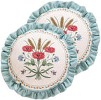 ISAENNE Vintage Linen Throw Pillow Cover,Set of 2,Diameter 16"-Serenity C by Isaennehomedecoration