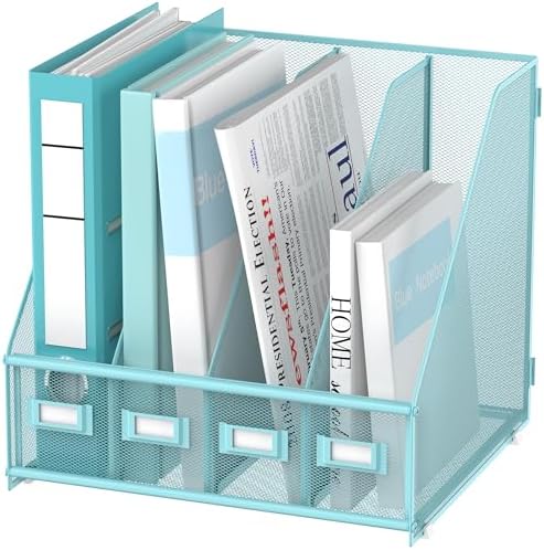 4-Compartment Magazine File Holder and File Organizer for Desk, Blue by SUPEASY