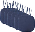 Sweet Home Collection Chair Cushion Memory Foam Pads with Ties Honeycomb Pattern Slip Non Skid Rubber Back Rounded Square 16" x 16" Seat Cover, 6 Pack, Navy 6 Pack by SweetHomeCollection