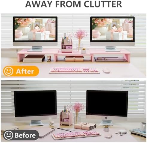 TAVR Dual Monitor Stand Riser, Wooden Computer Monitor Stand for 2 Monitors - Image 2