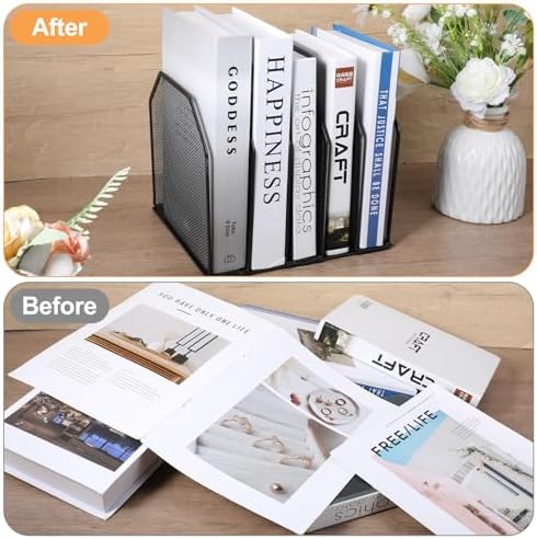 Vertical File Organizer for Desk, 2 Pcs Metal Mesh Holder with 5 Compartments, Desktop Document Storage Stand & File Folder Rack, Office Desk Organizer - 9.3"x8.5"x7.9" - Image 6