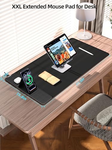 Mouse Pad with Magnetic Wireless Charging & Adjustable Phone Stand, 31.5"x15.8" Extended Desk Mat, Waterproof Ultra-Smooth Keyboard Pad, Non-Slip Base, Black - Image 4