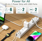 Addtam 10ft Power Strip Surge Protector, 6 Outlets and 4 USB Port (2 USB C) - Image 2