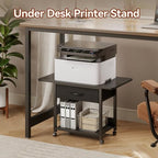 Printer Stand with Drawer, 2-Tier Printer Table with Locking Wheels, Under Desk Rolling Table Cart for Home Office, Fit Fax Machine Scanner, Black - Image 2