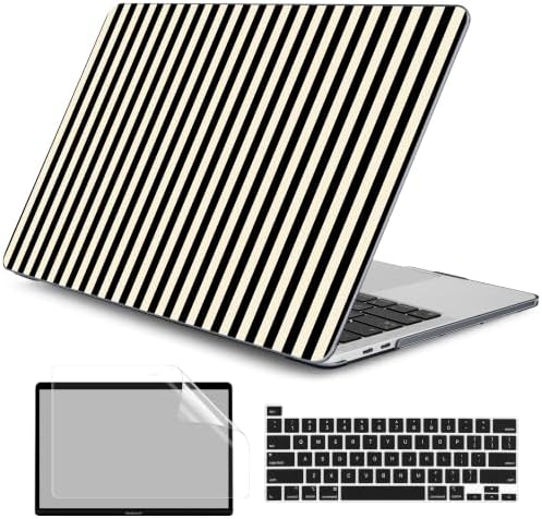DONGKE Case for MacBook Pro 13 Inch (2026-2020 Models A2338 M2 M1/A2251/A2289), Black & Cream Stripes Hard Shell Case with Keyboard Protector, Compatible with Retina Display and Touch Bar by DONGKE