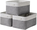 TheWarmHome Storage Bins for Shelves - 13.8L×9.8W×6.7H inch 3 Pack Medium Collapsible Storage Baskets for Organizing | Fabric Storage Cubes for Linen Closet Toy Home (White&Grey) by TheWarmHome