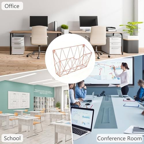 TQVAI Hanging Wall File Organizer 3 Pack, Metal Wall Mounted File Holder, No Assembly Required, Curved Pocket Paper Document Rack for Office Home School Magazine Mail Storage, Rose Gold - Image 5