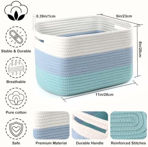 4 Pack Storage Baskets for Organizing, 11''Lx9''Wx8''H Woven Baskets for Storage Toys, Towels, Books, and Clothes, Cotton Rope Basket for Shelves with Handle - Image 2