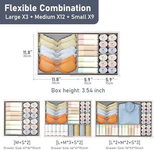 DIMJ Drawer Organizer Clothes Storage - 24 Pack Baby Dresser Organizer for Nursery, Foldable Closet Drawer Organizer Bins for Bedroom Organization, Fabric Storage Dividers for Socks, Underwears, Bras - Image 3