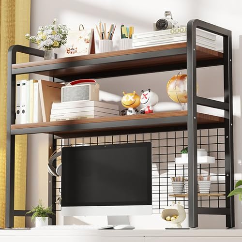 2-Tier Desktop Hutch Bookshelf Metal Desk Shelf Dorm Bookcase for Computer Desk Countertop Storage Organizer Display Rack for Office Home (Black, 53.1in) by Dawselod