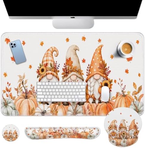Britimes Keyboard Mouse Pad Set, 4 in 1 Desk Mat Set, Fall Gnome by Britimes