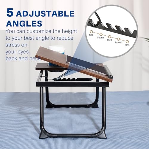 Laptop Desk for Bed Couch, Adjustable Foldable Bed Table with Cup Holder - Image 2