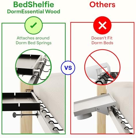 BedShelfie Wood Bedside Shelf for Bunk Bed & Top Bunk, College Dorm Room Essentials, Loft Nightstand, Floating Bed Side Table Tray Storage, Dorm Room Decor By Smallish - (DormEssential Wood, Black) - Image 3