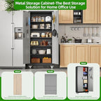 Aobabo Upgraded Garage Storage Cabinets with Wheels,Metal Storage Cabinets with 5 Adjustable Shelves for Garage Home Office Storage, Black&Dark Grey,71''H*32''W*16''D,Assembly Required - Image 6