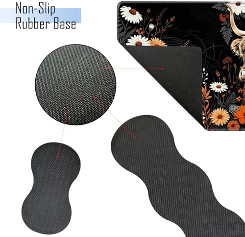 TGFEWYTJYJ Extended Gaming Mouse Pad,Memory Foam Ergonomic Keyboard Mouse Wrist Rest Support Set,Large Desk Mat with Stitched Edges,Non-Slip Base Mousepad Home Office,Highland Cow and Flower - Image 3