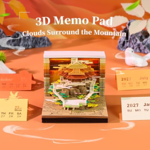 3D Memo Pad, 3D Calendar 2027, Time Piece Calendar, Tear-Off Calendars 2027, 3D Paper Carving Art Memo Pad, Art Carving Sticky Notes for Office Home Gifts Ornaments (Laojunshan New) - Image 2