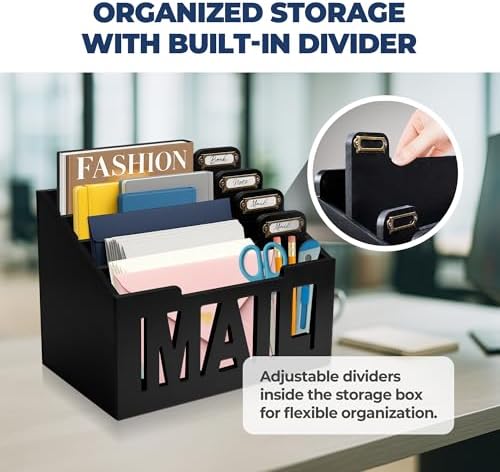 Mail Organizer Countertop, Desktop Mail Sorter with 4 Slots & Labels, Black - Image 5