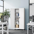 Fesbos Metal Rolling Storage Cabinet-74.6” Tall Steel File Cabinets with Wheels Lockable Doors and Adjustable Shelves-White Steel Storage Cabinet for Home, School, Office, Garage - Image 2