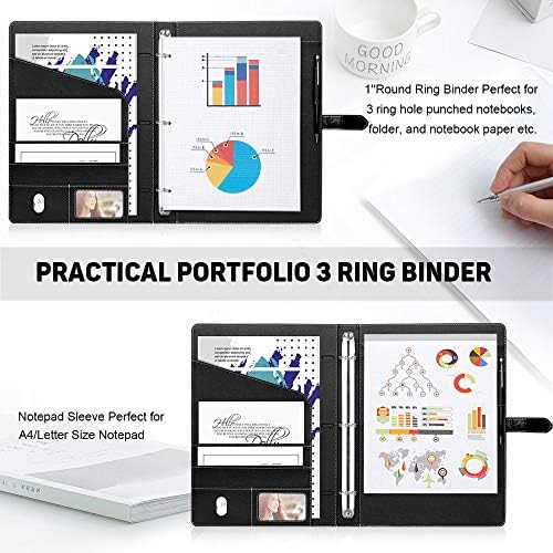 Toplive Padfolio 3 Ring Binder Organizer Business Portfolio Folder for Women, A4/ Letter Size PU Leather Professional Portfolio Padfolio for Interview Conference Presentation, Black - Image 6